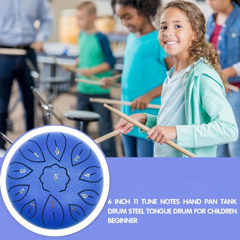6 Inch Steel Tongue Drum 11 Tune Notes Percussion Musical Instrument Hand Pan Tank Drum with Bag Drumsticks and Sticker for Children - ToylandEU