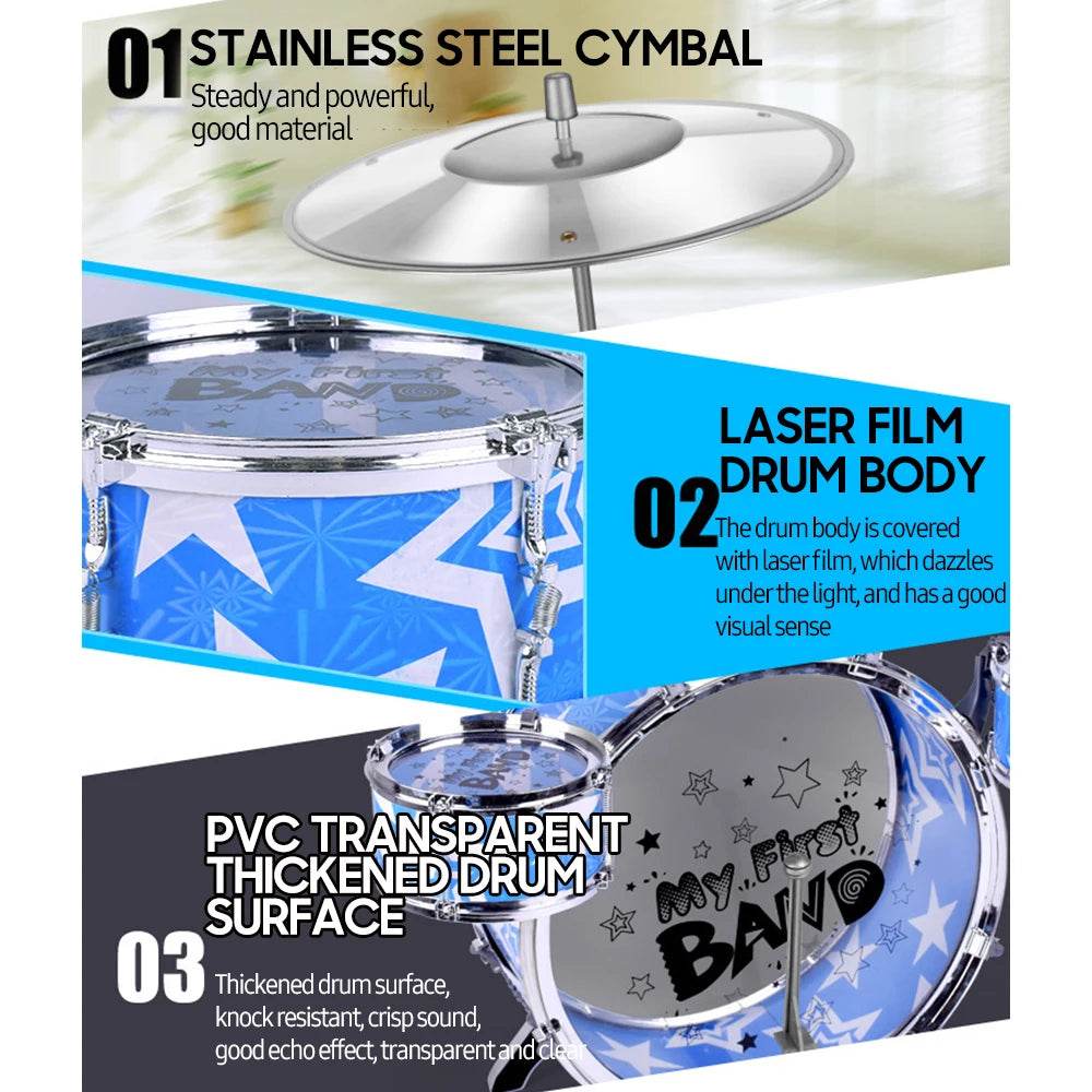 6-Piece Kids Drum Set Drum Kit Jazz With Stool Pedal Drumsticks - ToylandEU