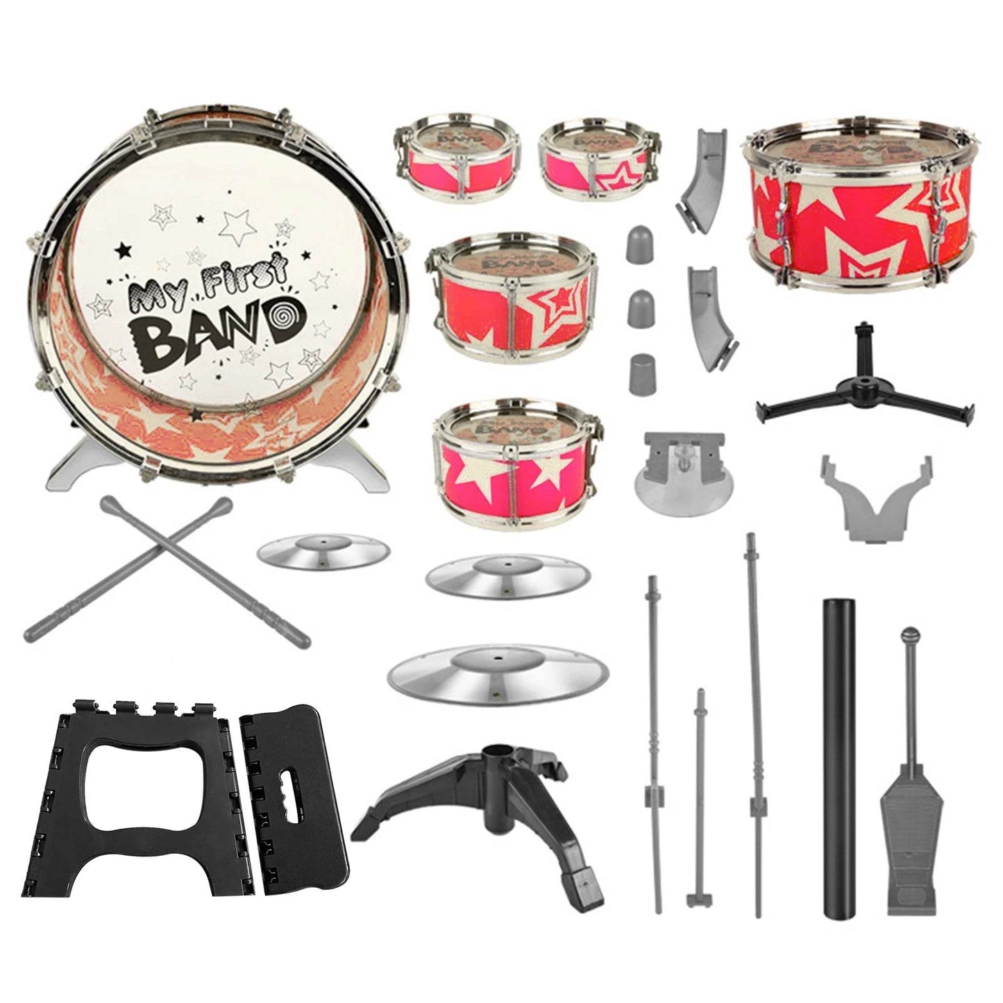 6-Piece Kids Drum Set Drum Kit Jazz With Stool Pedal Drumsticks - ToylandEU