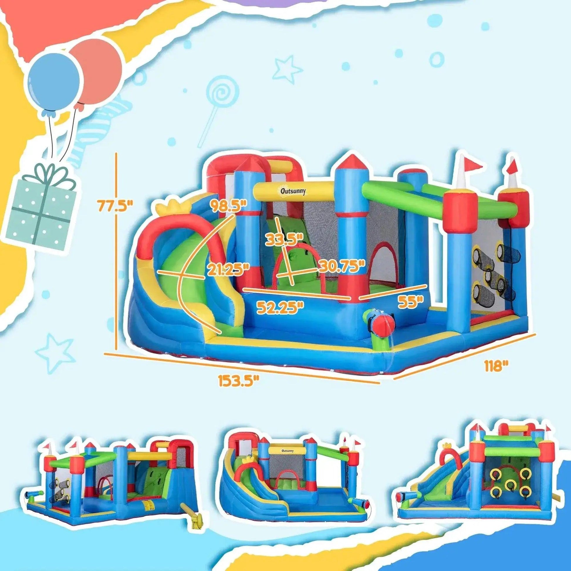  6-in-1 Inflatable Bounce House Outdoor Toy Water Slide Kids -  ToylandEU™