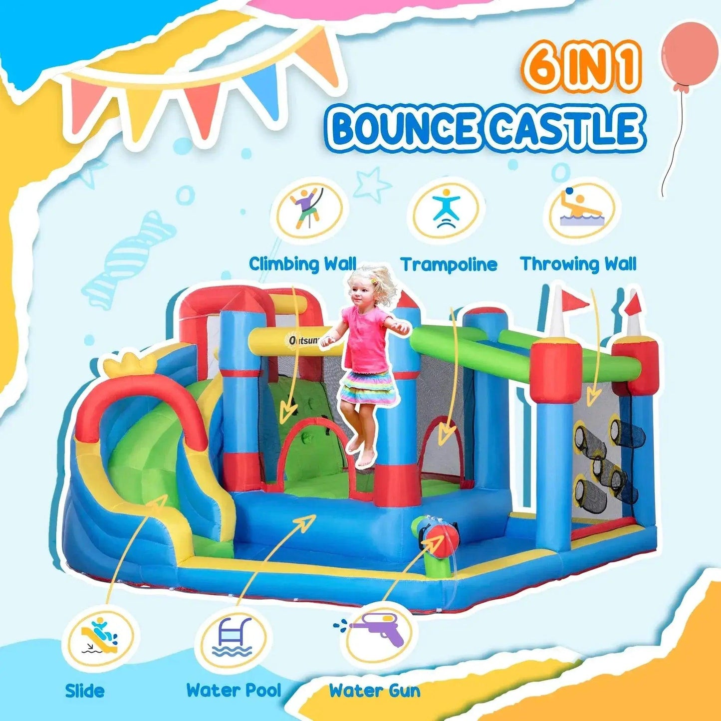  6-in-1 Inflatable Bounce House Outdoor Toy Water Slide Kids -  ToylandEU™