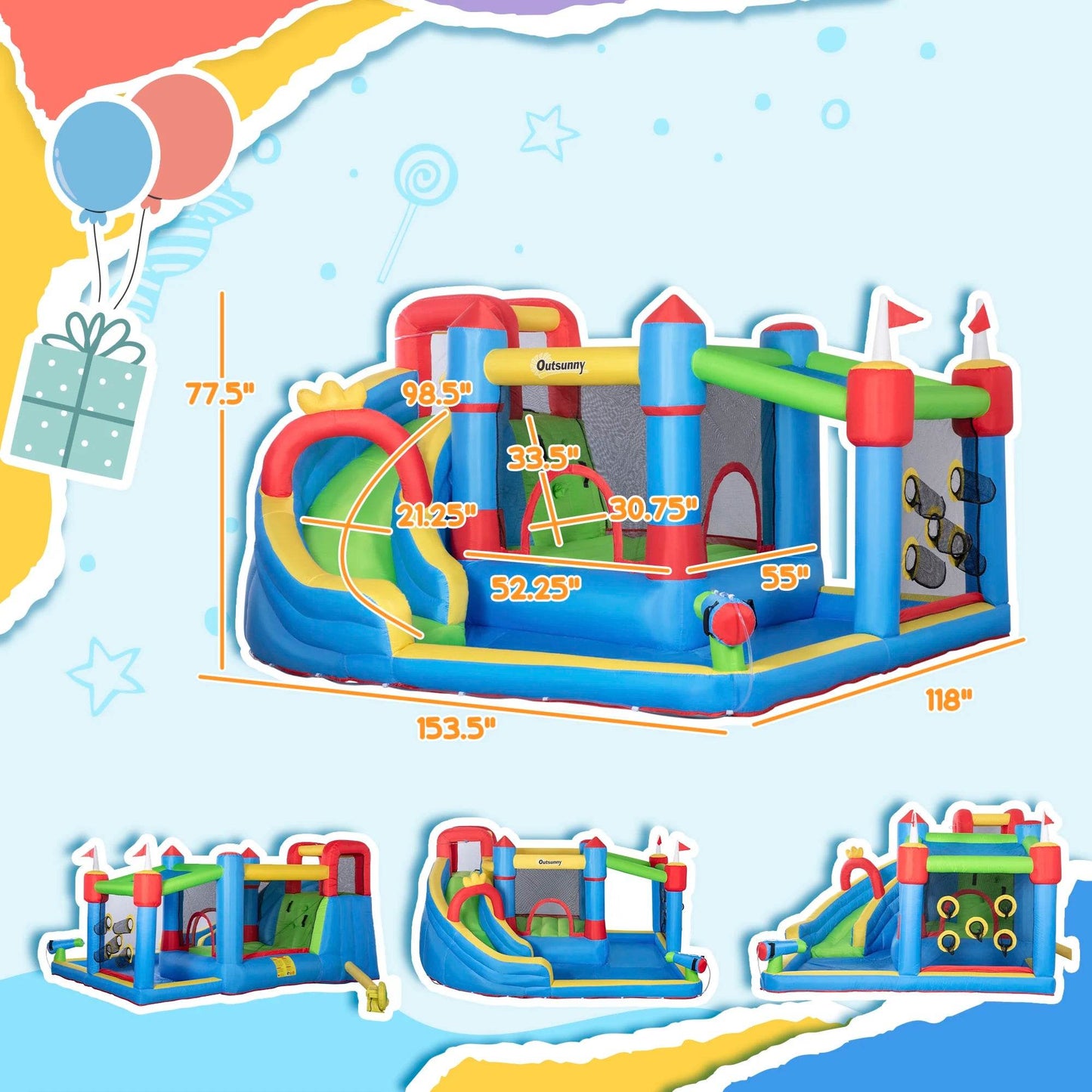 6-in-1 Inflatable Bounce House Outdoor Toy Water Slide Kids - ToylandEU