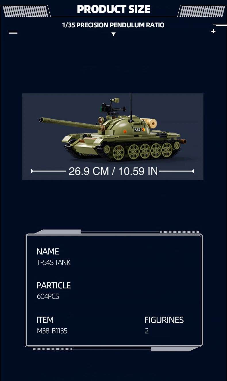604PCS Army T-54S Medium Tank Model Bricks Set For Children - ToylandEU
