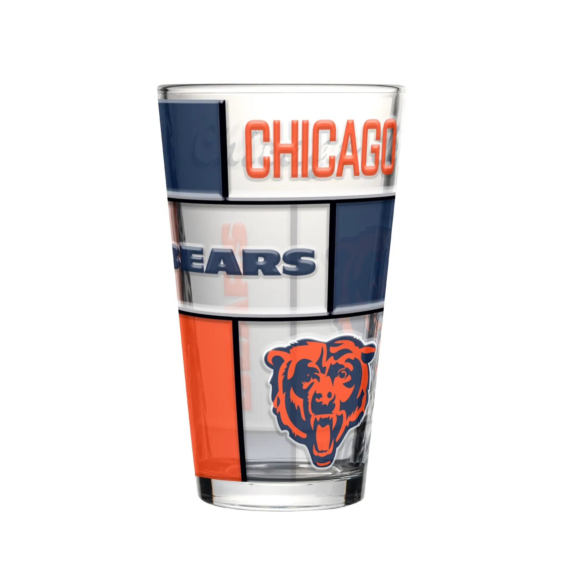 Chicago Bears Pint Glass 16oz Quilted Stained Boxed