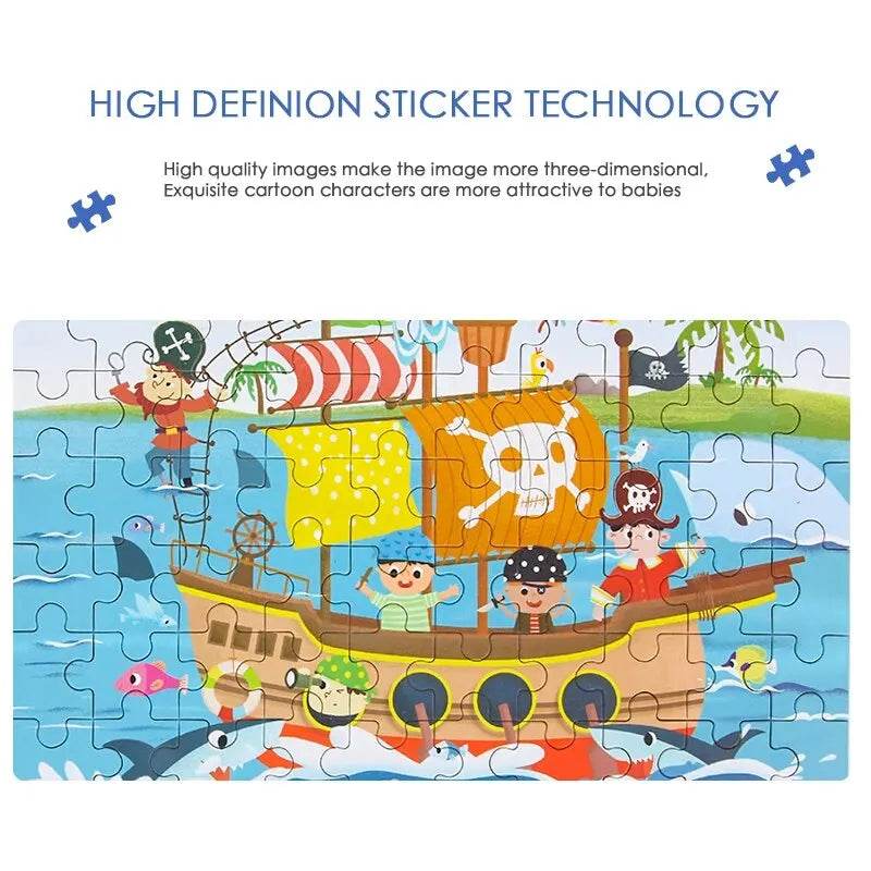 60PCS Wooden Jigsaw Iron Box Set Cartoon Animal Puzzle Gift - ToylandEU