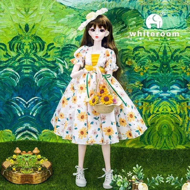60cm Bjd Doll With Green Blue Eyes Sunflower Dress - ToylandEU