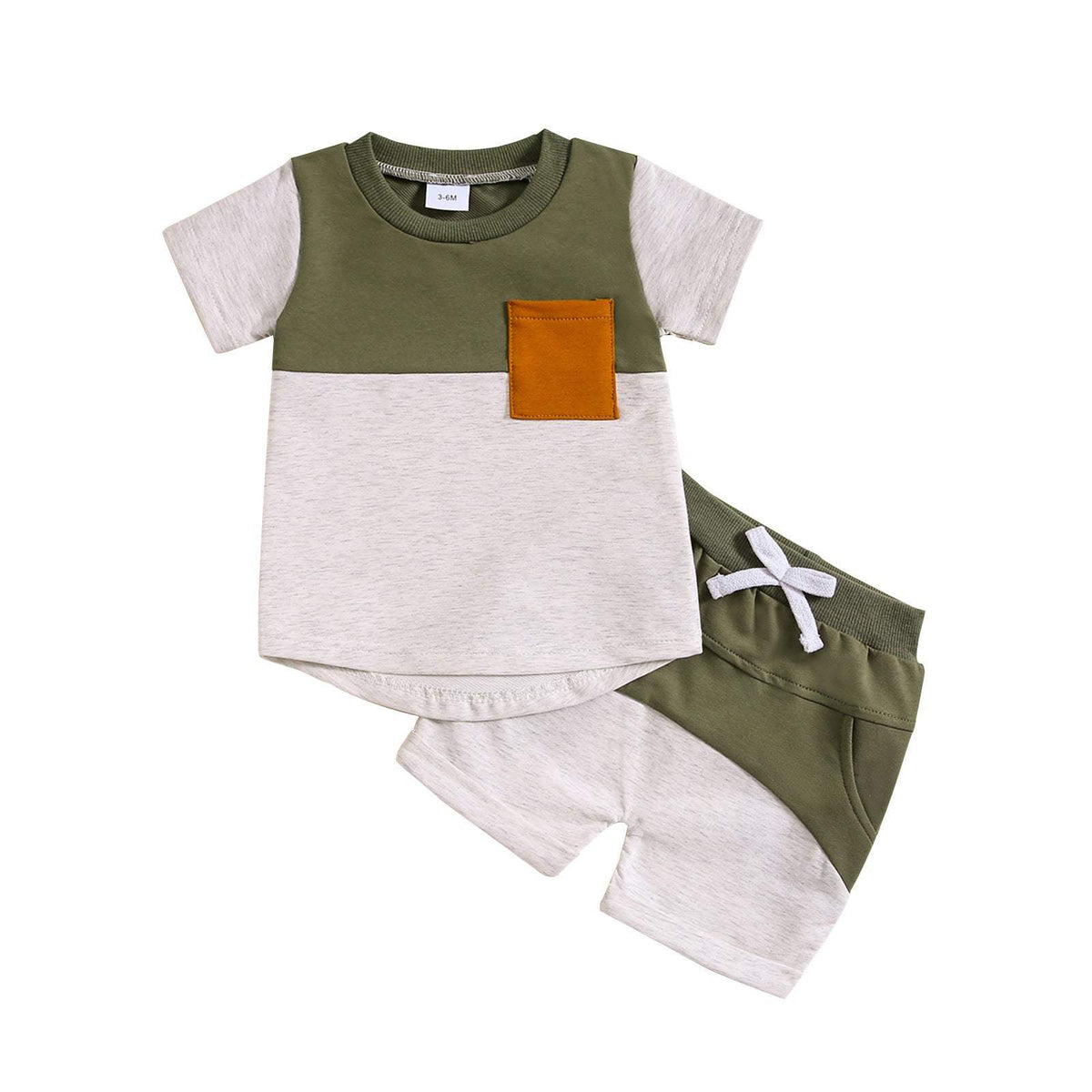 Boys' Color-Block Crew-Neck Short-Sleeve Suit | Army Green, Blue, Black