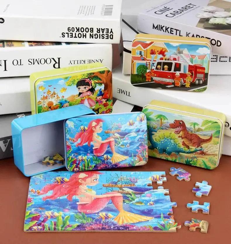  60pcs Jigsaw Cartoon Puzzle With Metal Box For Kids -  ToylandEU™