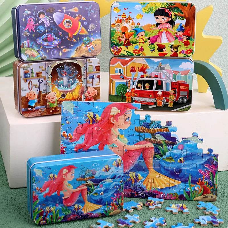 60pcs Jigsaw Cartoon Puzzle With Metal Box For Kids - ToylandEU