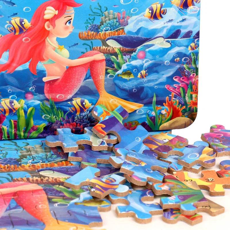60pcs Jigsaw Cartoon Puzzle With Metal Box For Kids - ToylandEU