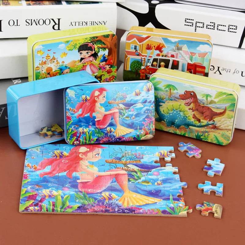 60pcs Jigsaw Cartoon Puzzle With Metal Box For Kids - ToylandEU