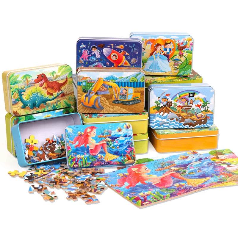 60pcs Jigsaw Cartoon Puzzle With Metal Box For Kids - ToylandEU
