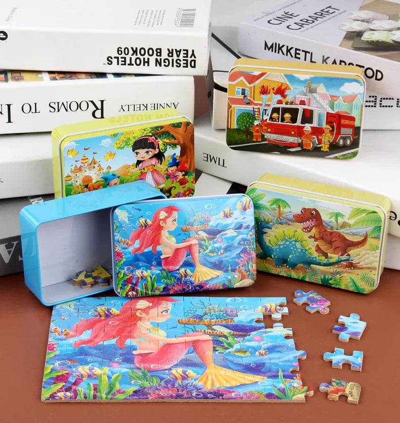 60pcs Jigsaw Cartoon Puzzle With Metal Box For Kids - ToylandEU