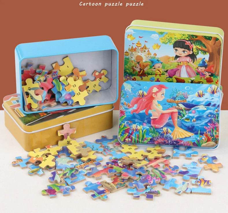60pcs Jigsaw Cartoon Puzzle With Metal Box For Kids - ToylandEU
