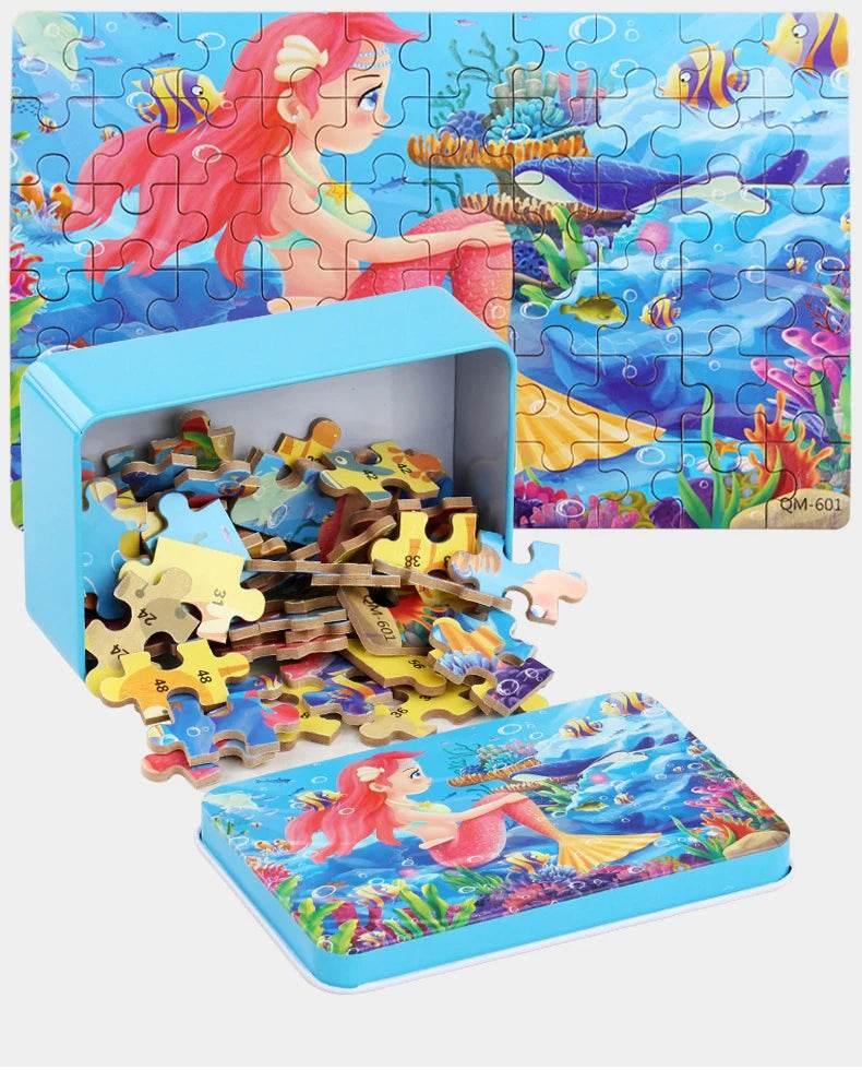 60pcs Jigsaw Cartoon Puzzle With Metal Box For Kids - ToylandEU