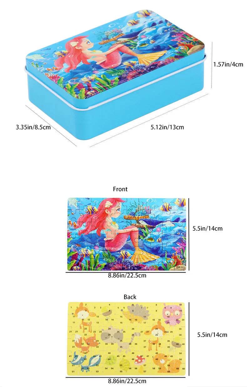 60pcs Jigsaw Cartoon Puzzle With Metal Box For Kids - ToylandEU