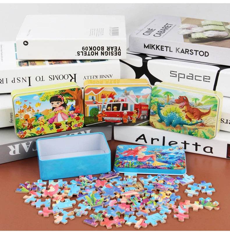 60pcs Jigsaw Cartoon Puzzle With Metal Box For Kids - ToylandEU