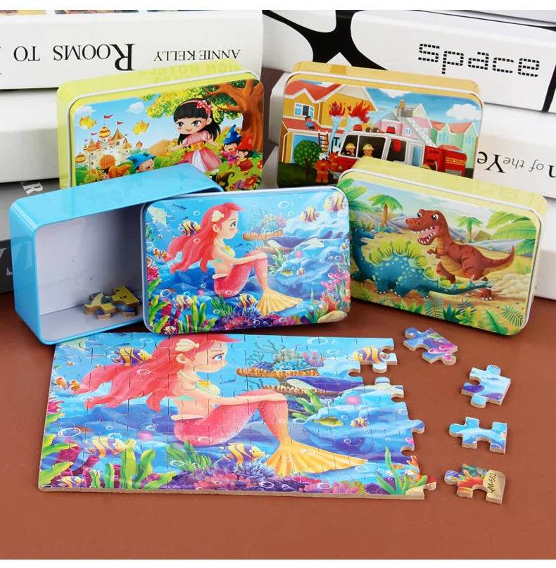 60pcs Jigsaw Cartoon Puzzle With Metal Box For Kids - ToylandEU
