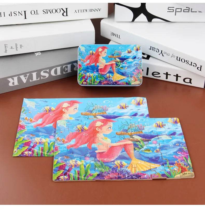 60pcs Jigsaw Cartoon Puzzle With Metal Box For Kids - ToylandEU