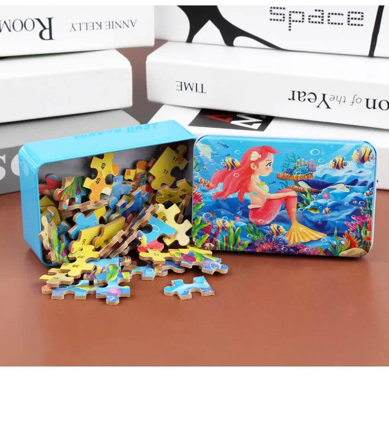 60pcs Jigsaw Cartoon Puzzle With Metal Box For Kids - ToylandEU