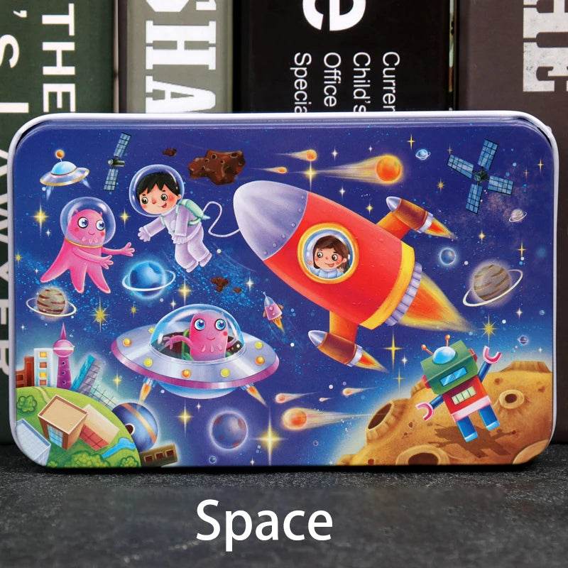 60pcs Jigsaw Cartoon Puzzle With Metal Box For Kids - ToylandEU
