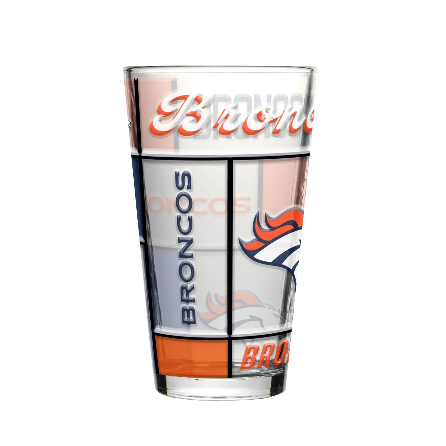Denver Broncos Pint Glass 16oz Quilted Stained Boxed