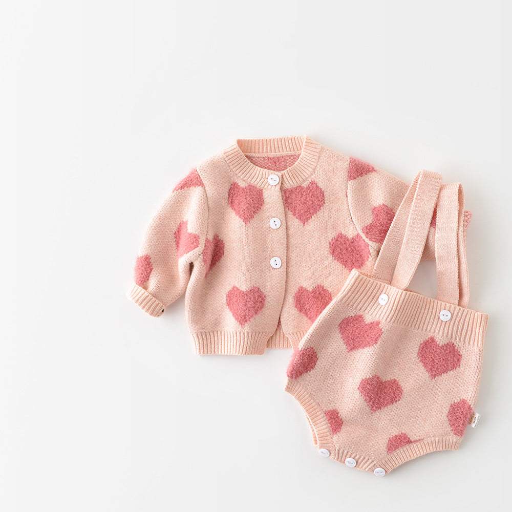 Girls Cotton Heart Sweater Set | Long Sleeve | Spring Autumn | Child Sizes
