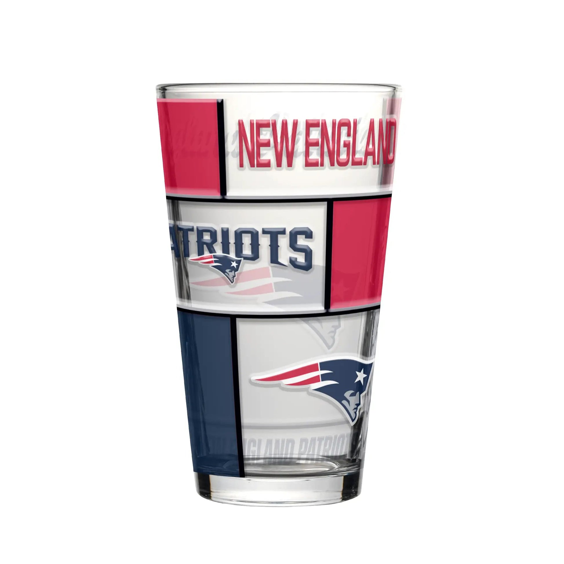 New England Patriots Pint Glass 16oz Quilted Stained Boxed