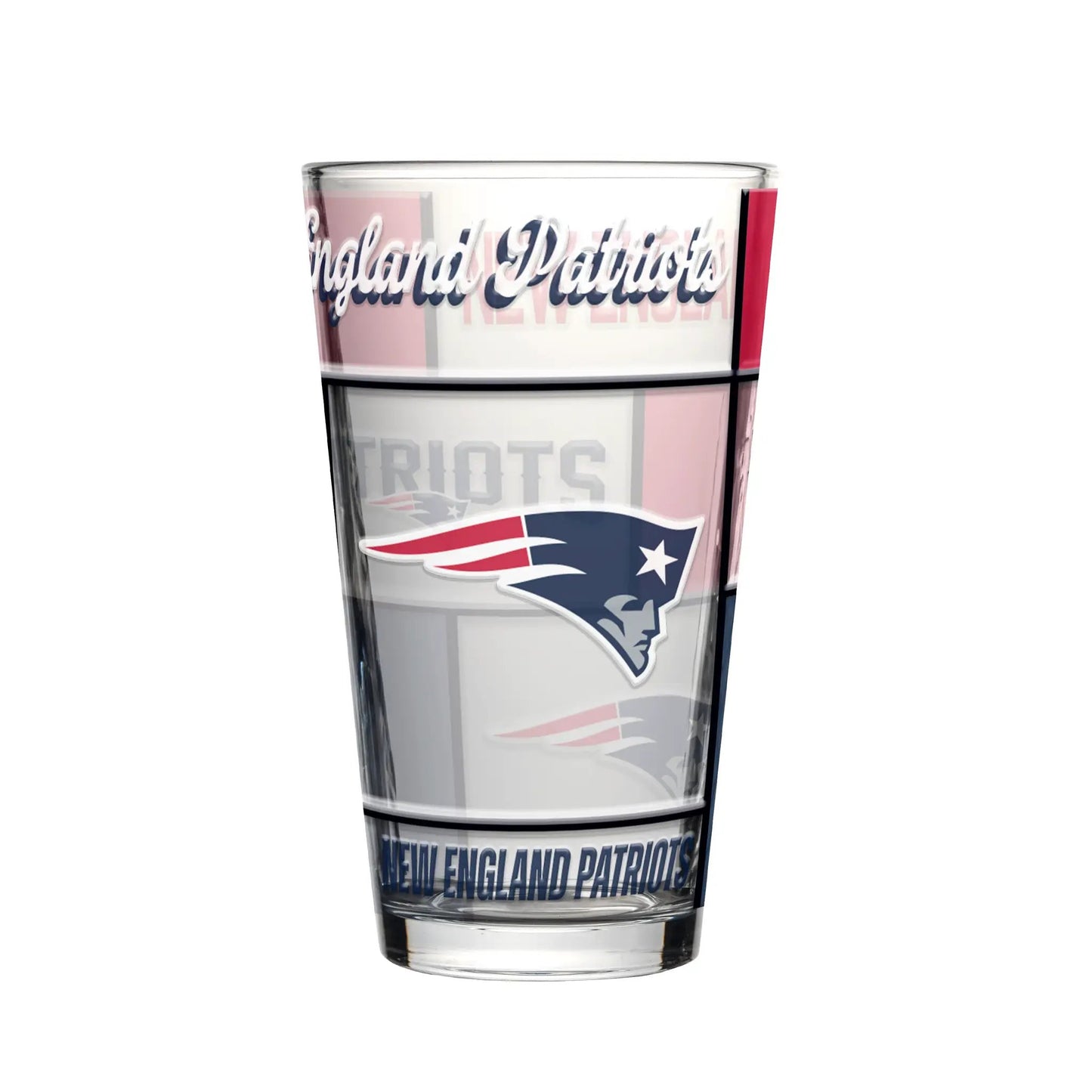 New England Patriots Pint Glass 16oz Quilted Stained Boxed