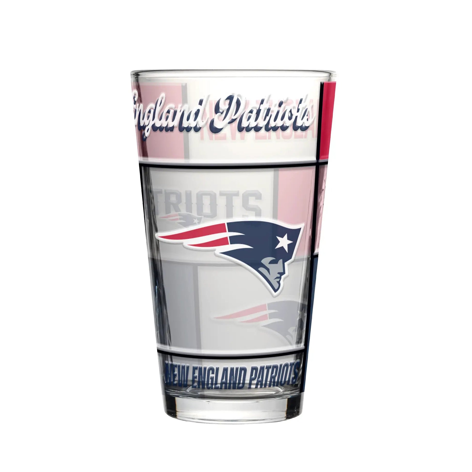 New England Patriots Pint Glass 16oz Quilted Stained Boxed