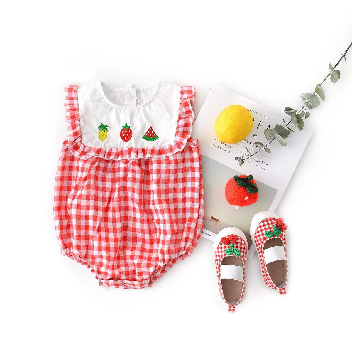 Baby Girl Plaid Lace-Sleeve Triangle Romper | Sleeveless