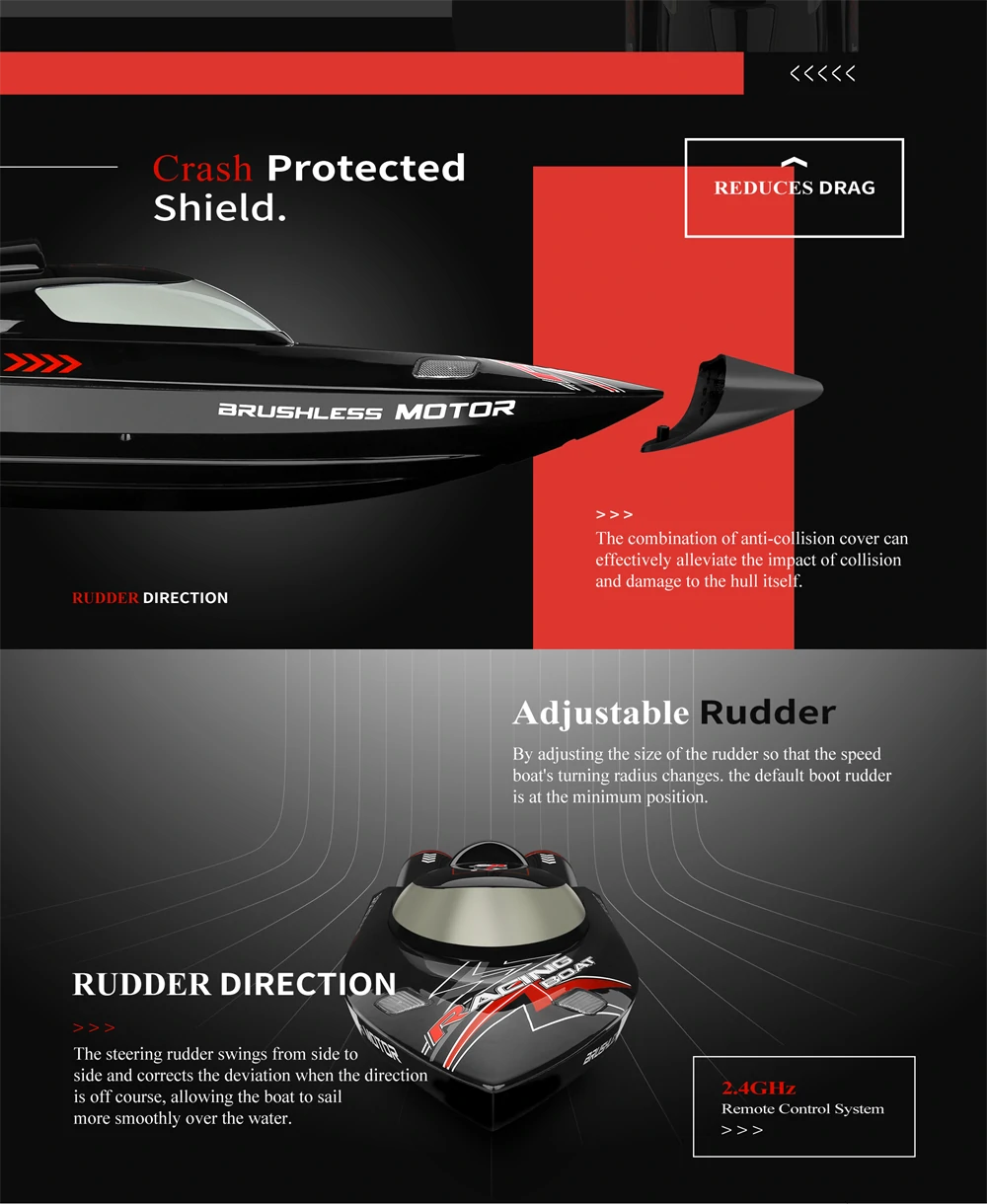 RC WL916 High-Speed 2.4G Brushless RC Boat with LED Lights & Water Cooling System - 60km/h Fast Remote Control Model