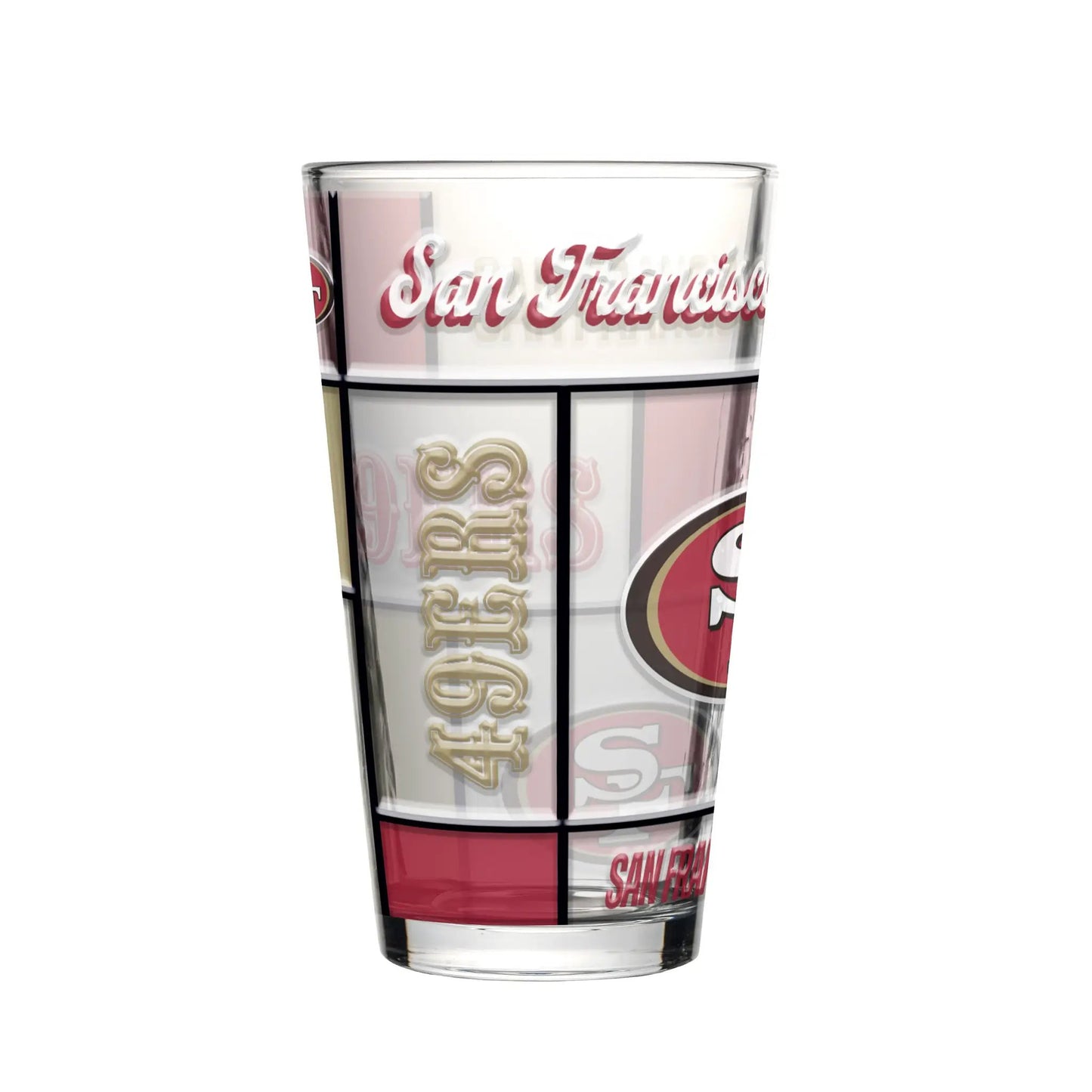 San Francisco 49ers Pint Glass 16oz Quilted Stained Boxed