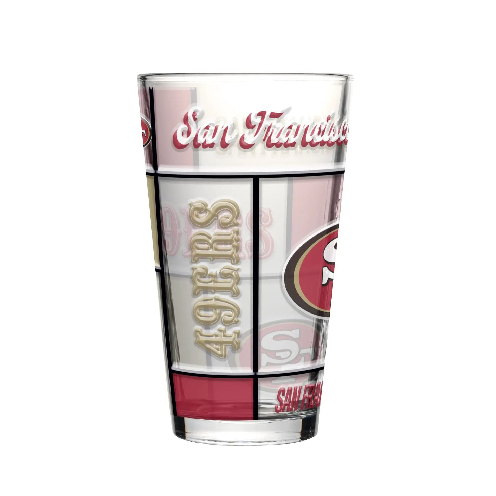 San Francisco 49ers Pint Glass 16oz Quilted Stained Boxed
