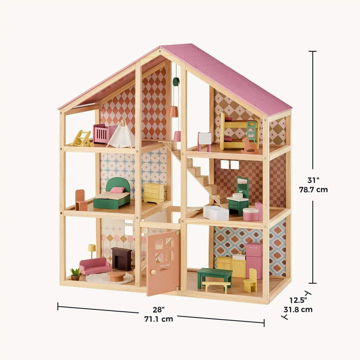 Dollhouse | Wooden Build With Poseable Dolls | Soft Pastel Colors | For Kids