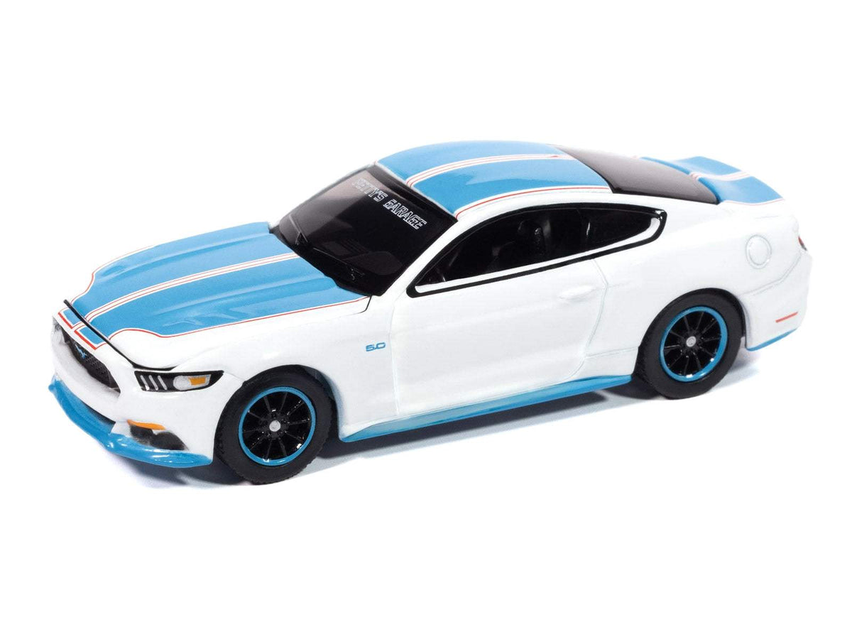 2016 Ford Mustang Diecast | 1/64 Scale | Oxford White Petty Blue Stripes