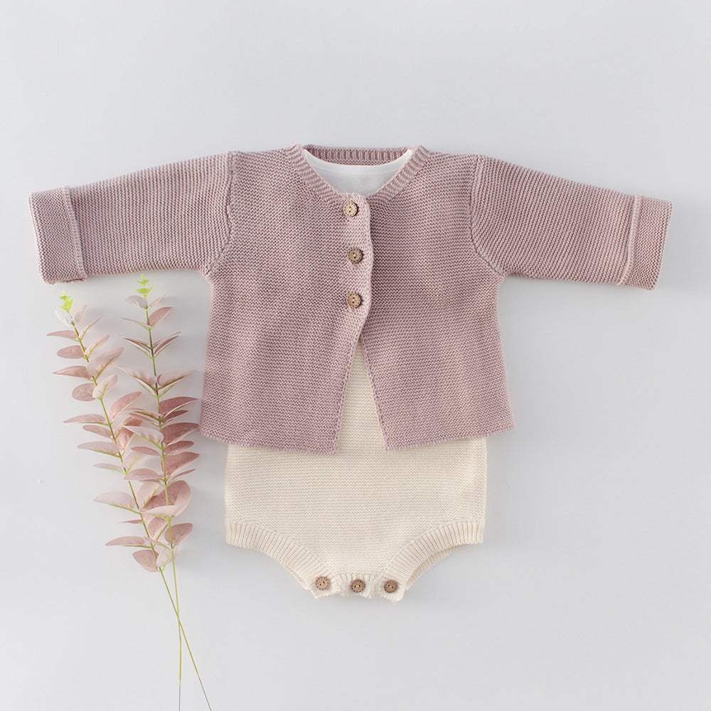Infant Knitted Coat | Dark Red, Yellow, Light Pink