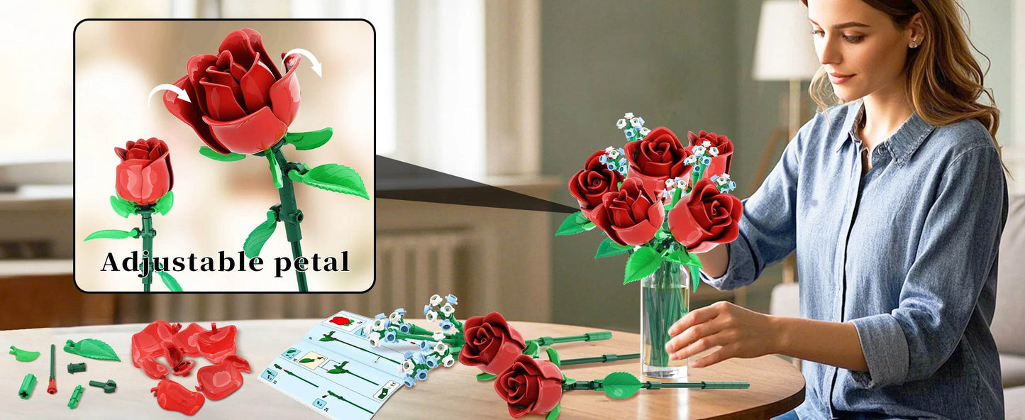 649PCS Romantic Rose Flower Building Blocks Home Decor Gifts - ToylandEU