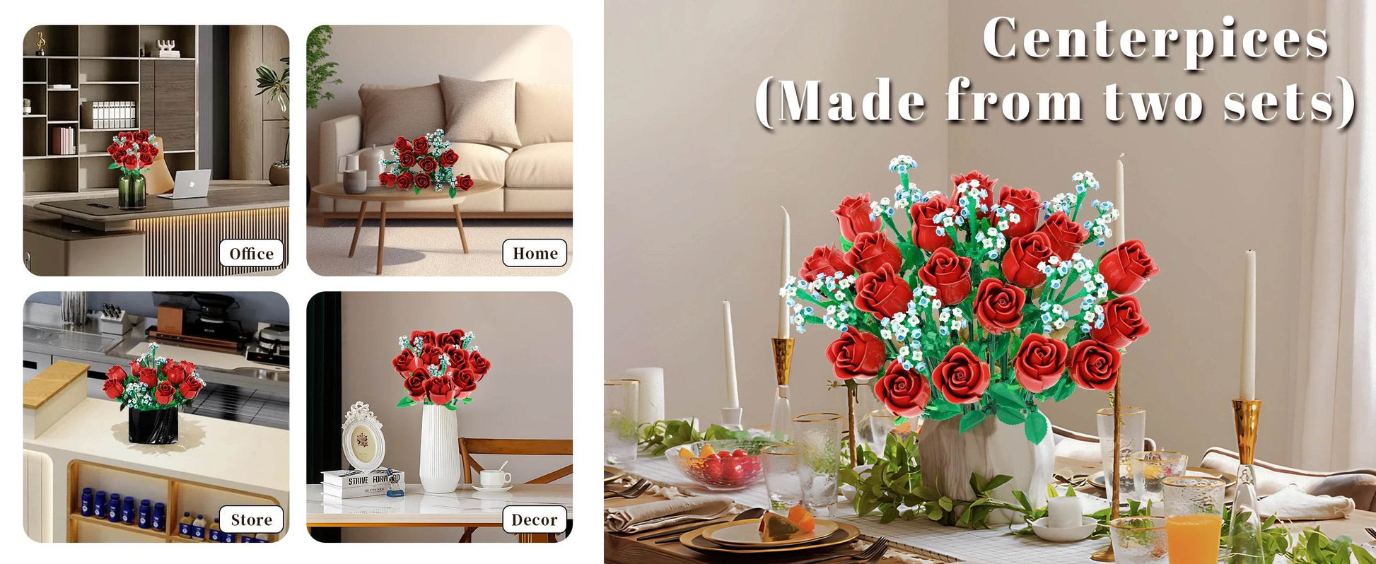 649PCS Romantic Rose Flower Building Blocks Home Decor Gifts - ToylandEU