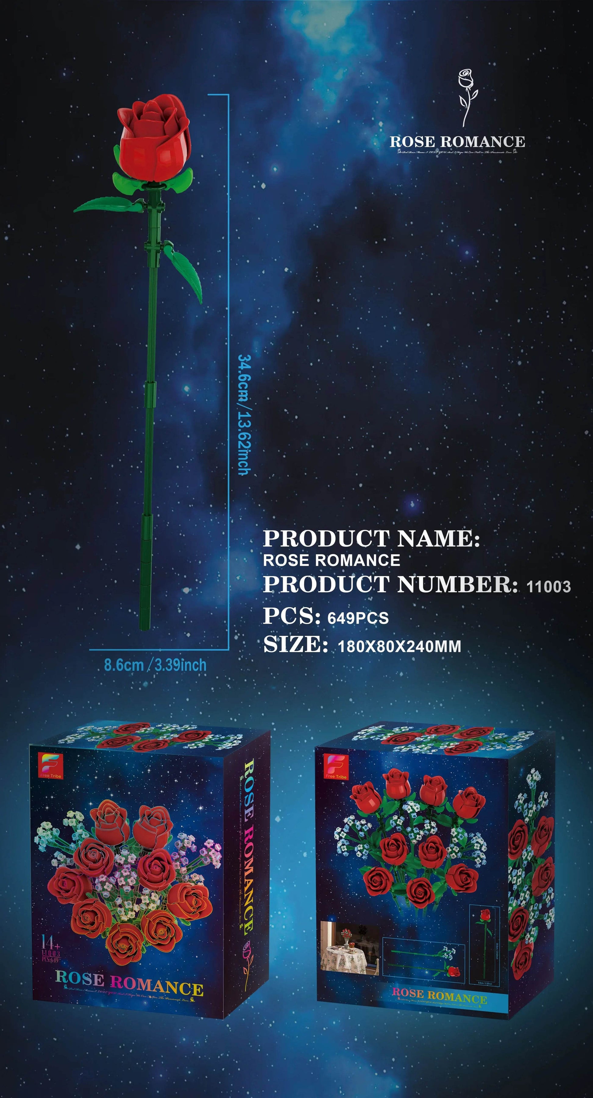 649PCS Romantic Rose Flower Building Blocks Home Decor Gifts - ToylandEU