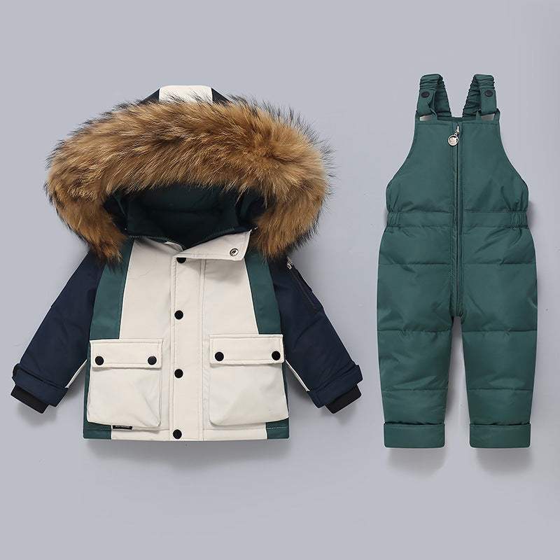 Kids' Thickened Down Jacket And Bib Overalls Two-Piece Set | High Waist Style | Baby & Children's Outfits