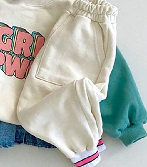 Kids' Contrast Sleeve Letter Sweater And Color-Block Pants Set | Baby & Children's Outfits