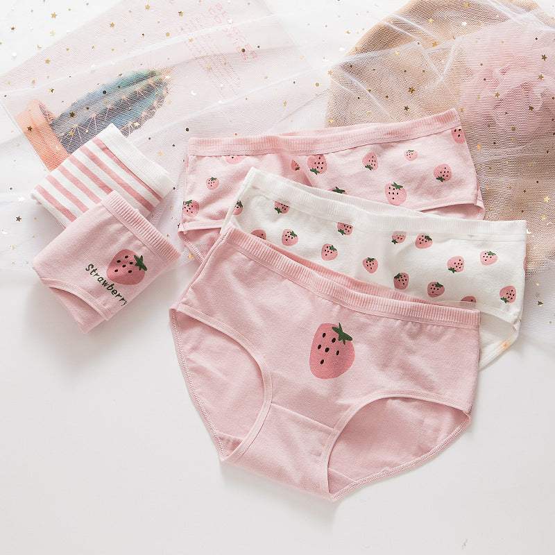 Girls' Cotton Underwear | Mid-Waist, Strawberry Print