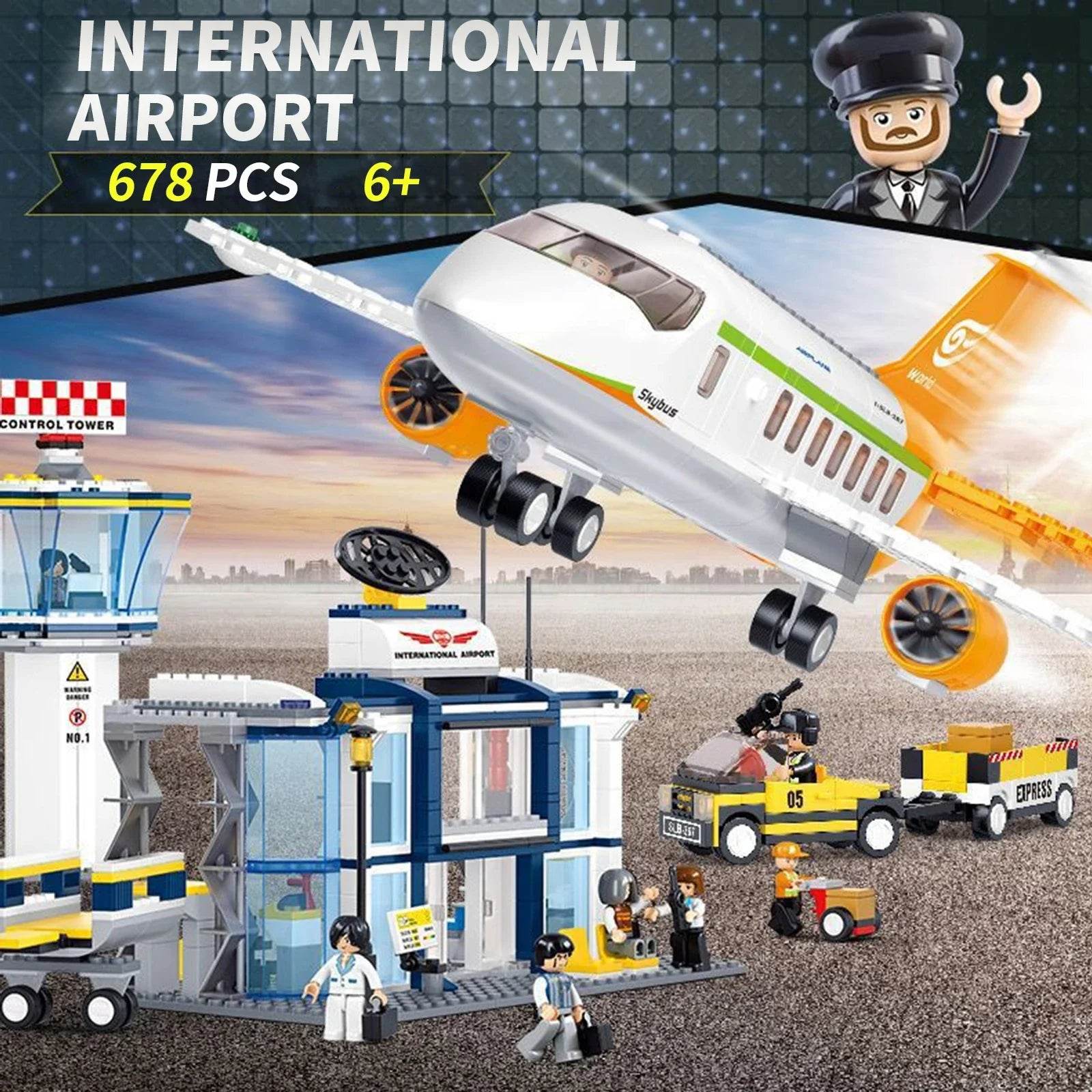 678PCS International Airport Building Blocks Passenger Aircraft Console Terminal Plane Model Brick Educational Toy Gift - ToylandEU