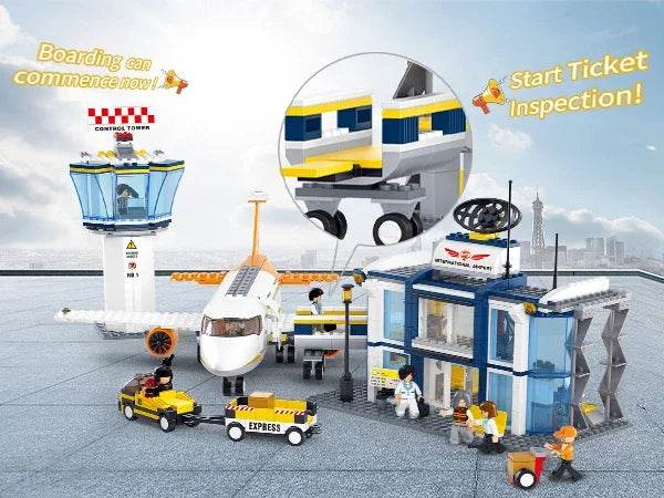 678PCS International Airport Building Blocks Passenger Aircraft Console Terminal Plane Model Brick Educational Toy Gift - ToylandEU