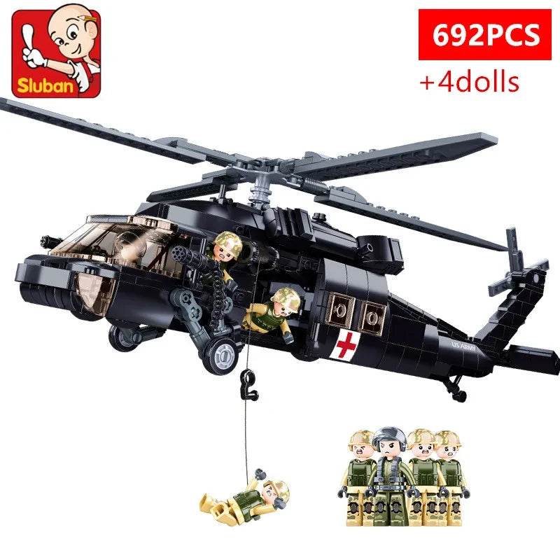 692PCS Military UH-60L Medical Rescue Aircraft Building Blocks - ToylandEU