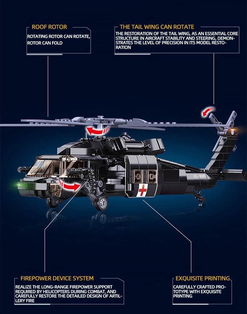 692PCS Military UH-60L Medical Rescue Aircraft Building Blocks - ToylandEU