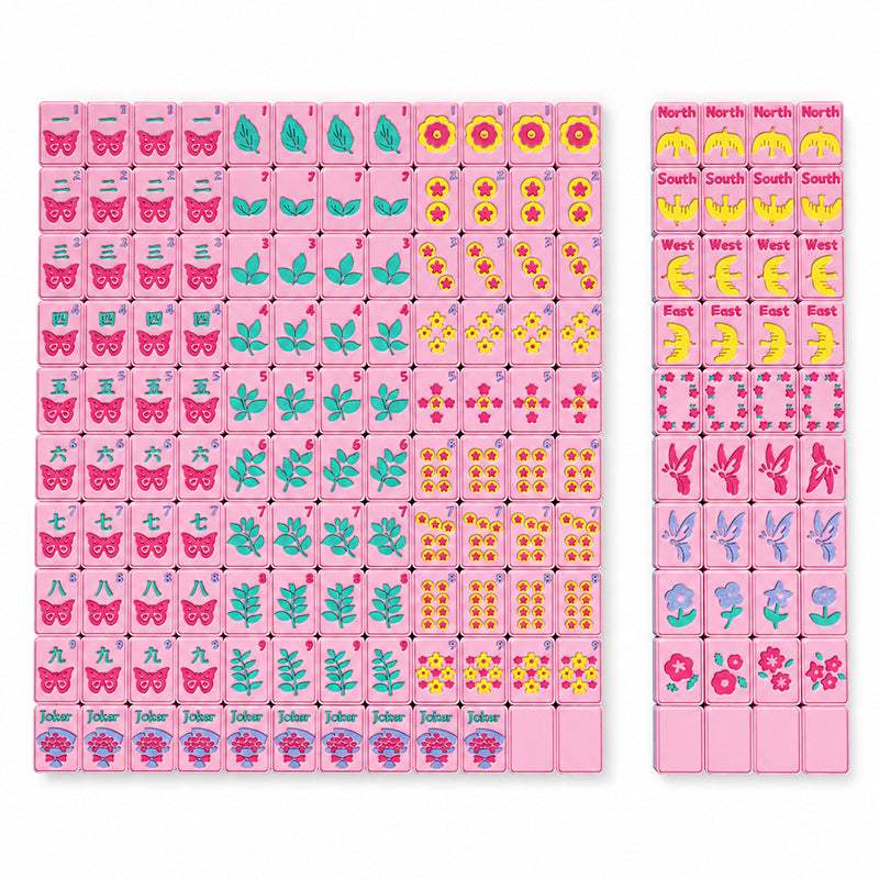160-Tile American Mahjong Set | Pink Floral Butterfly | Raised 3D Details