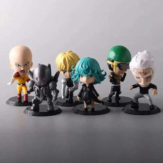 6Pcs One Punch Man Chibi Anime Figures, Saitama Genos Garou Bang Tatsumaki Mumen Rider Metal Knight, OPM Collection Set - ToylandEU