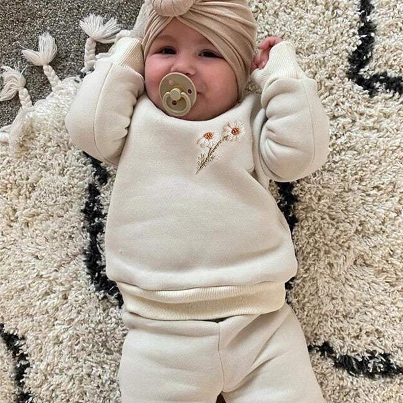 Baby Brushed Flower Suit | Milky White, Dark Brown
